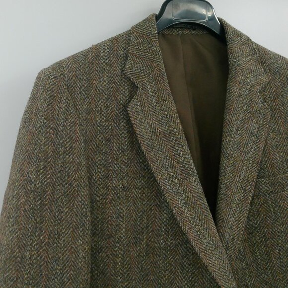 CHARLES BARKER Harris Tweed Wool Sport Coat Jacket 44 L Green Made In England - Picture 4 of 13